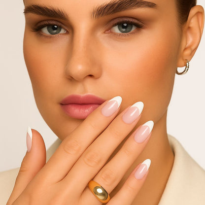 Nailiva™ White French Oval Press-On Nails — 24pcs