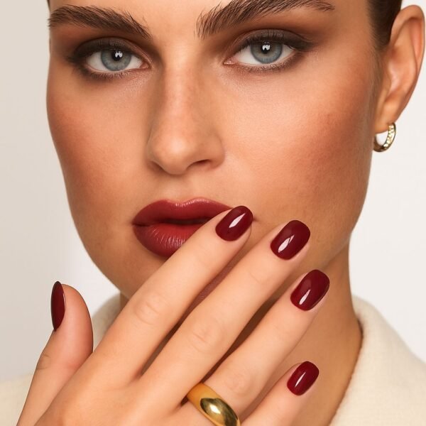 Nailiva™ Burgundy Short Press-On Nails
